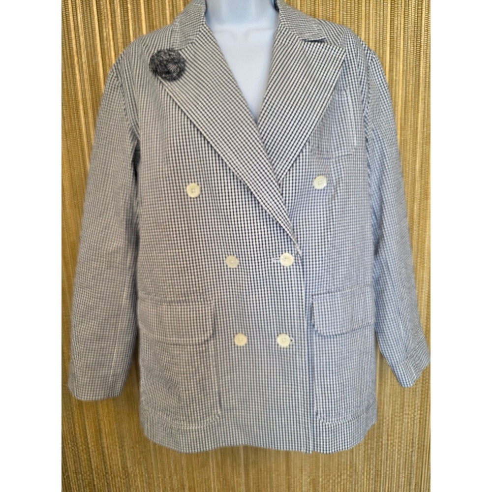 Alex Mill Gingham Double Breasted Cotton Blazer Jacket Boxy Women's Sz XS Preppy